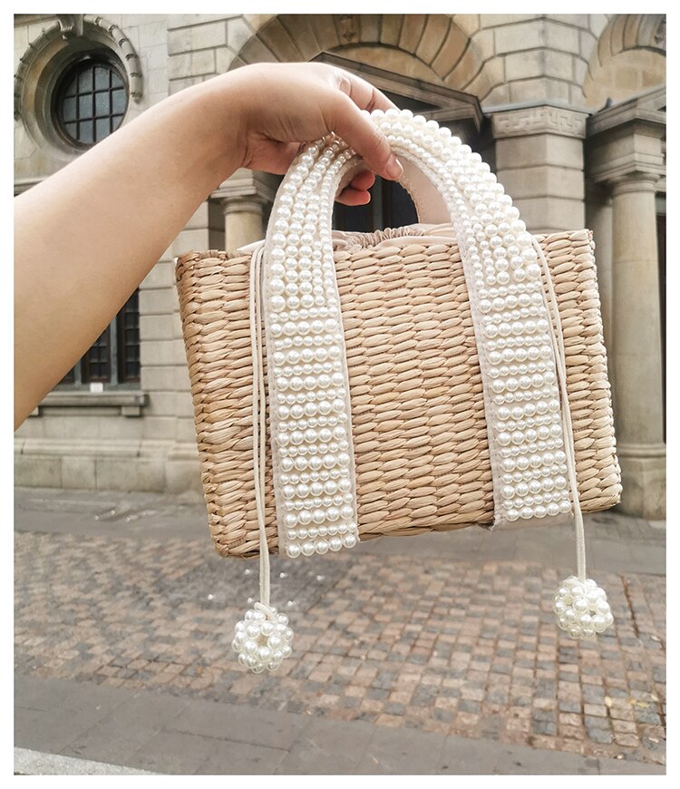Sac De Plage En Paille Avec Pompon - Lara image 14