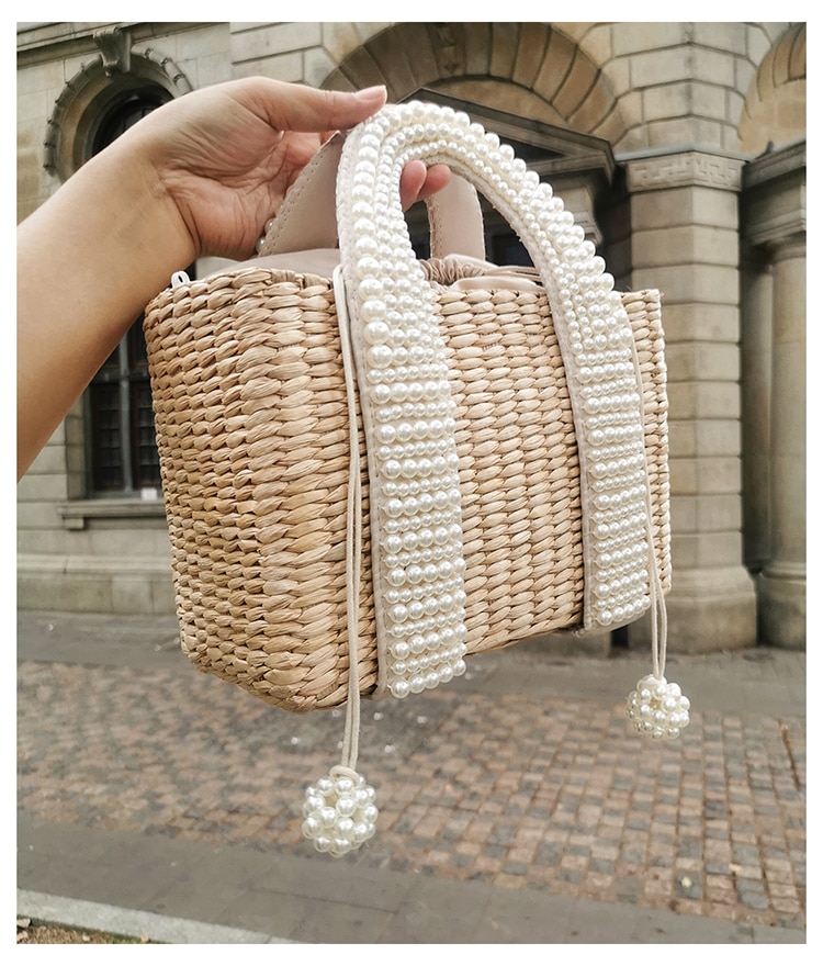 Sac De Plage En Paille Avec Pompon - Lara image 15