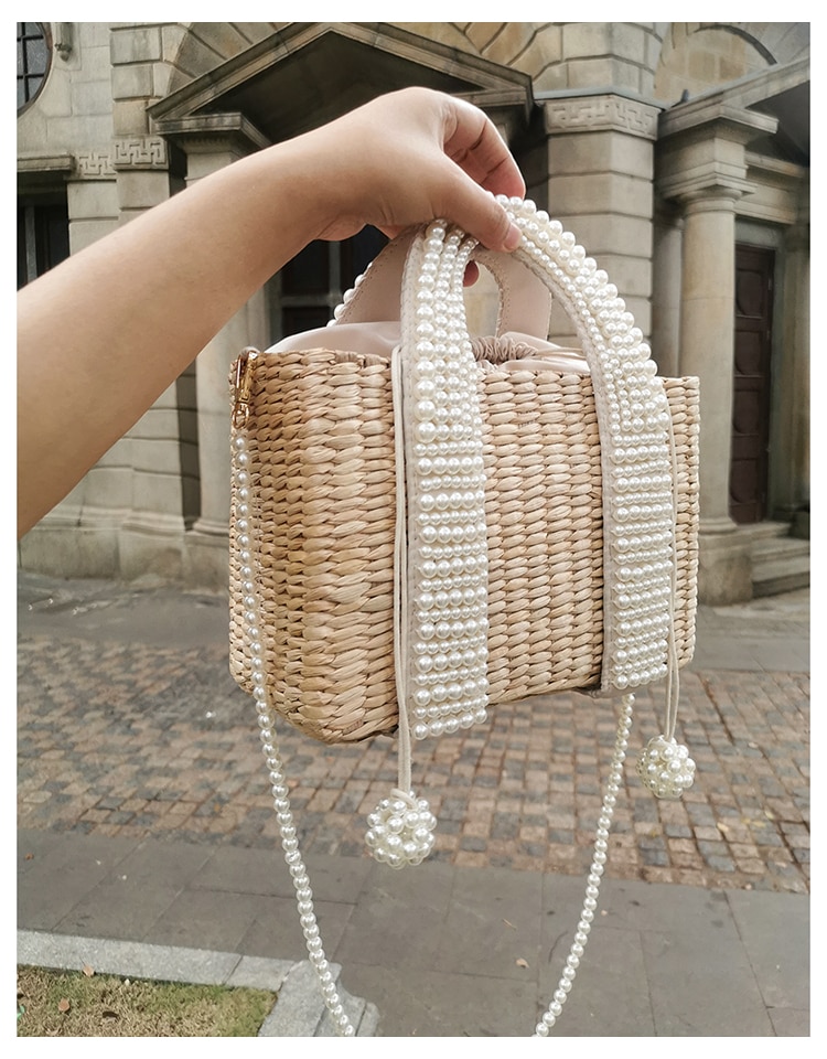Sac De Plage En Paille Avec Pompon - Lara image 16