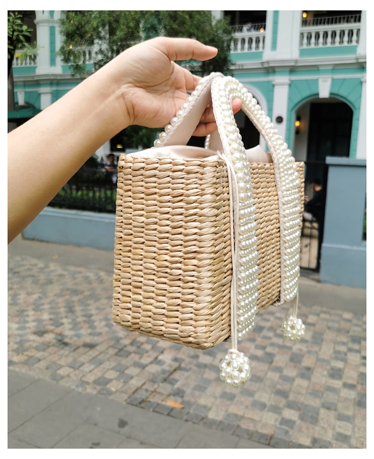 Sac De Plage En Paille Avec Pompon - Lara image 17