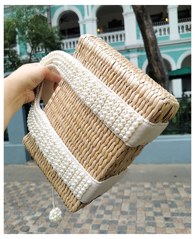 Sac De Plage En Paille Avec Pompon - Lara image 18