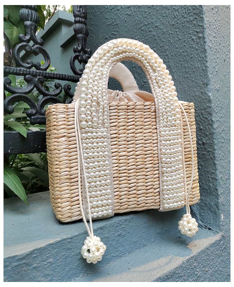 Sac De Plage En Paille Avec Pompon - Lara image 20