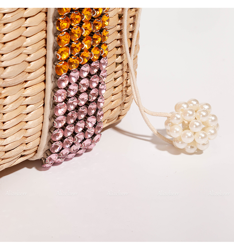 Sac De Plage En Paille Avec Pompon - Lara image 6