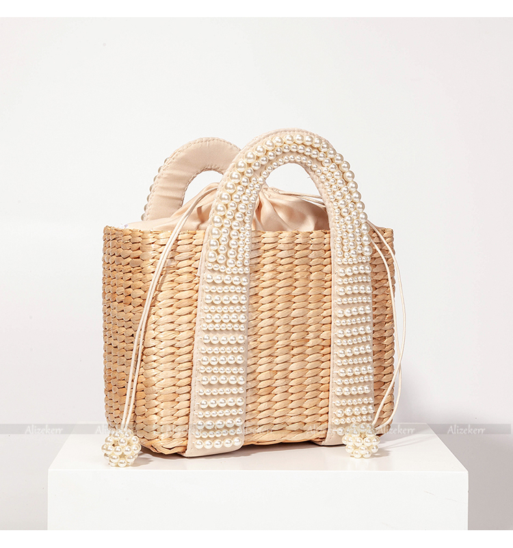 Sac De Plage En Paille Avec Pompon - Lara image 8