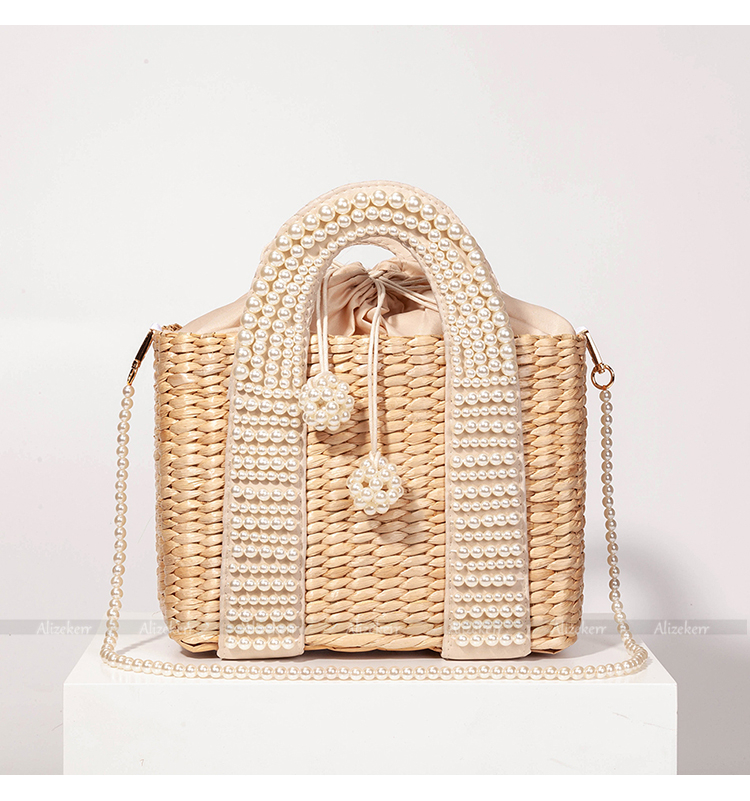 Sac De Plage En Paille Avec Pompon - Lara image 9