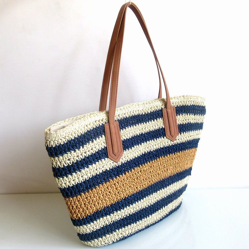 Sac En Paille Bleu Marine - Claudia image 1