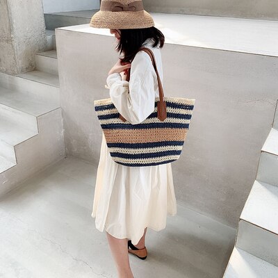 Sac En Paille Bleu Marine - Claudia image 6