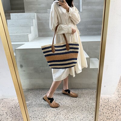 Sac En Paille Bleu Marine - Claudia image 7