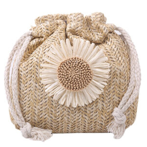 Sac Rond En Paille Fleurs - Gina